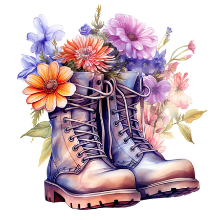 Watercolor Combat Boots with Flowers DTF Heat Transfers #7 by Style Junction Custom Digital Designs, exclusive creative artwork.