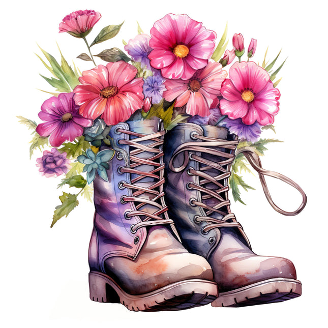 Watercolor Combat Boots with Flowers DTF Heat Transfers #8 by Style Junction Custom Digital Designs, exclusive creative artwork.