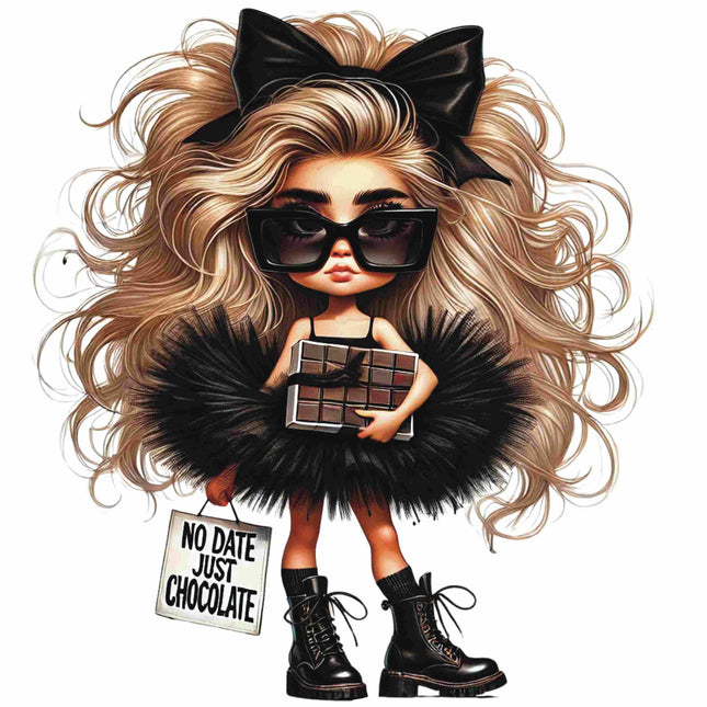 Vintage-Inspired Fashion Doll DTF Heat Transfer by Style Junction Custom Digital Designs, featuring a sassy fashionista with attitude.