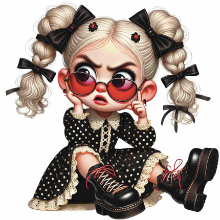 Polka Dot Glam Girl Sitting Pose DTF Heat Transfers #6 by Style Junction Custom Digital Designs, exclusive creative artwork.