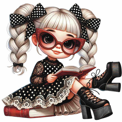 Polka Dot Glam Girl Sitting Pose DTF Heat Transfers #7 by Style Junction Custom Digital Designs, exclusive creative artwork.