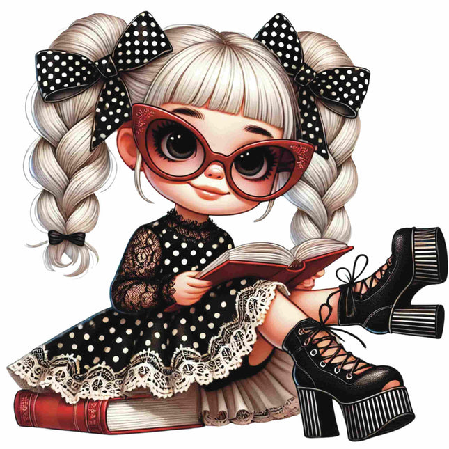 Polka Dot Glam Girl Sitting Pose DTF Heat Transfers #7 by Style Junction Custom Digital Designs, exclusive creative artwork.