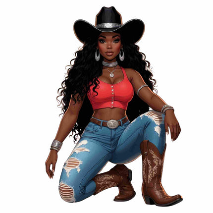 Desert Sunset Cowgirl DTF Heat Transfers #5 by Style Junction Custom Digital Designs, vibrant western PNG design.