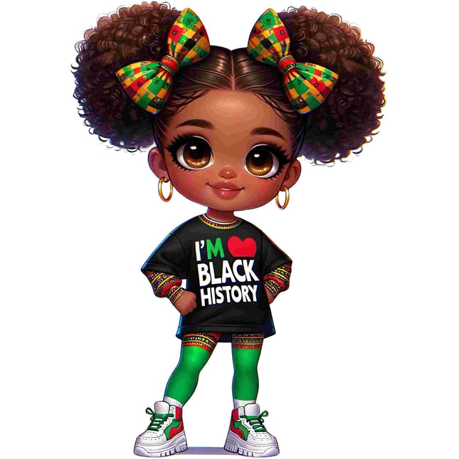 I'm Black History Little Girl Design colorful DTF heat transfer by Style Junction Custom Digital Designs, exclusive vibrant artwork.