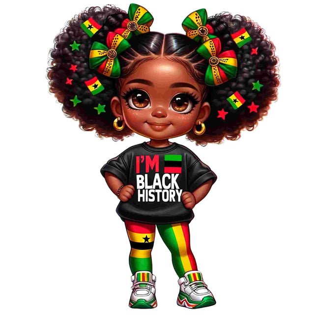 I'm Black History Little Girl Design featuring bold colors and confident pose, exclusive Style Junction Custom Digital Designs PNG.