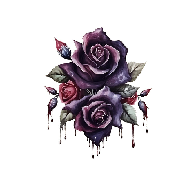 Dark Dripping Rose Cluster DTF Heat Transfers by Style Junction Custom Digital Designs feature bold, dripping purple and red roses.