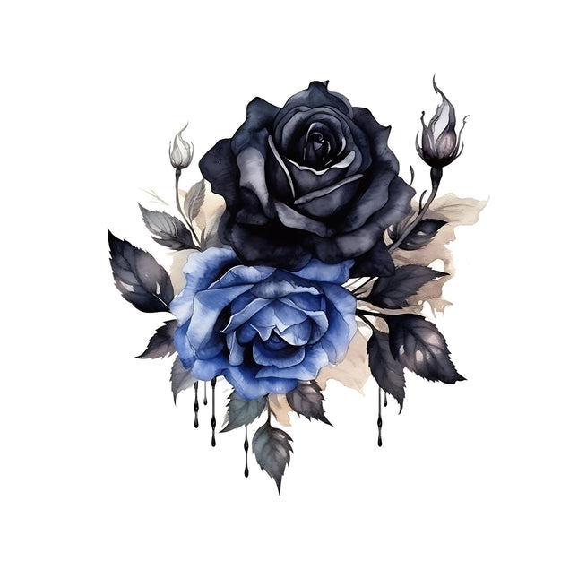 Moody Black & Blue Rose Pair DTF Heat Transfers by Style Junction Custom Digital Designs, exclusive creative artwork for apparel.