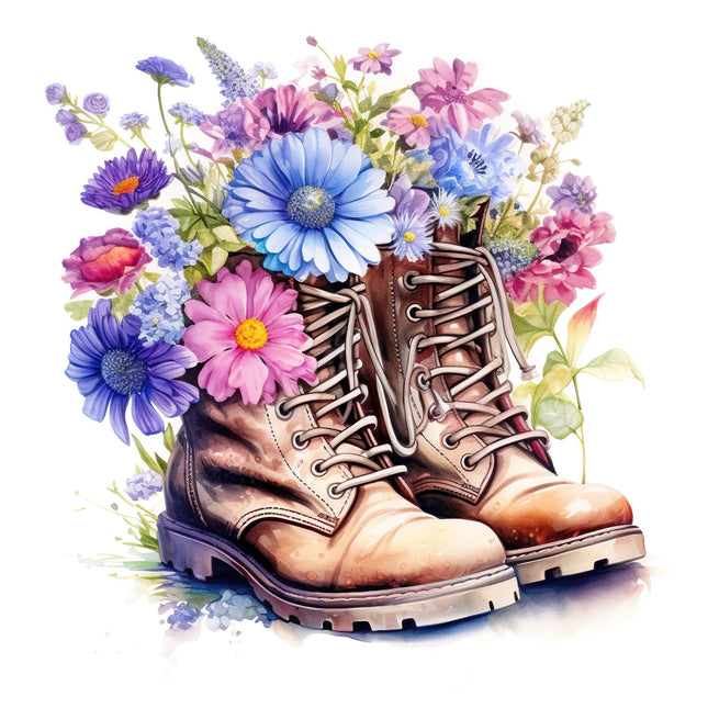 Watercolor Combat Boots with Flowers design by Style Junction Custom Digital Designs featuring vibrant florals and rugged boots.