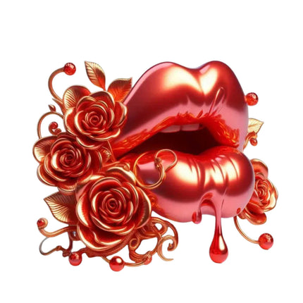 Glossy Red Lips & Roses Drip Design by Style Junction Custom Digital Designs, exclusive eco solvent ready PNG artwork.