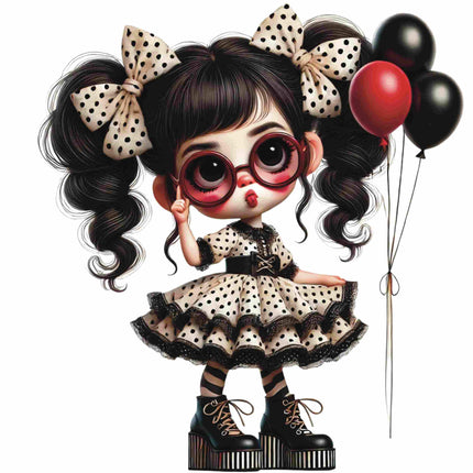 Polka Dot Glam Girl Sitting Pose DTF Heat Transfer by Style Junction Custom Digital Designs features bold retro style and playful attitude.