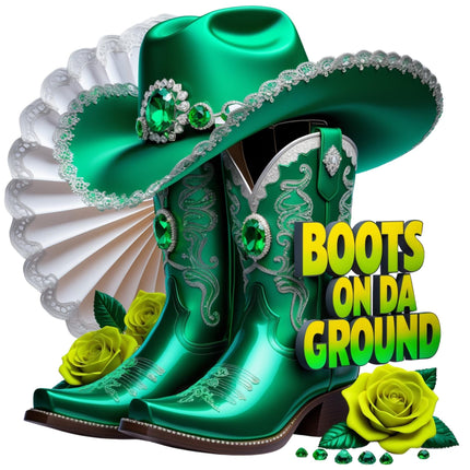 Green Western Bling Boots & Hat DTF Heat Transfers #1 by Style Junction Custom Digital Designs, exclusive creative artwork.