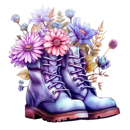 Watercolor Combat Boots with Flowers DTF Heat Transfers #2 by Style Junction Custom Digital Designs, exclusive ready to press PNG.