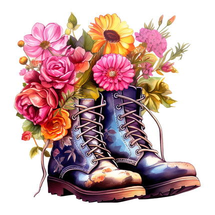 Watercolor Combat Boots with Flowers DTF Heat Transfers #4 by Style Junction Custom Digital Designs, exclusive printable artwork