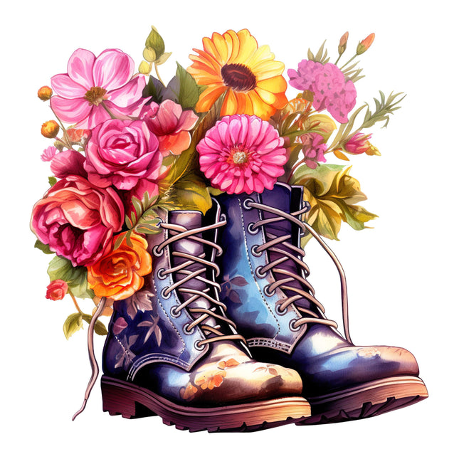Watercolor Combat Boots with Flowers DTF Heat Transfers #4 by Style Junction Custom Digital Designs, exclusive printable artwork