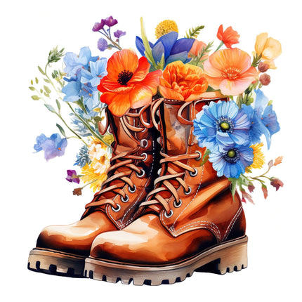 Watercolor Combat Boots with Flowers DTF Heat Transfers #6 by Style Junction Custom Digital Designs, vibrant exclusive PNG artwork