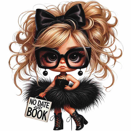 Vintage-Inspired Fashion Doll DTF Heat Transfer showing a sassy doll in black glam, exclusive Style Junction Custom Digital Designs.