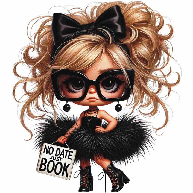 Vintage-Inspired Fashion Doll DTF Heat Transfer showing a sassy doll in black glam, exclusive Style Junction Custom Digital Designs.