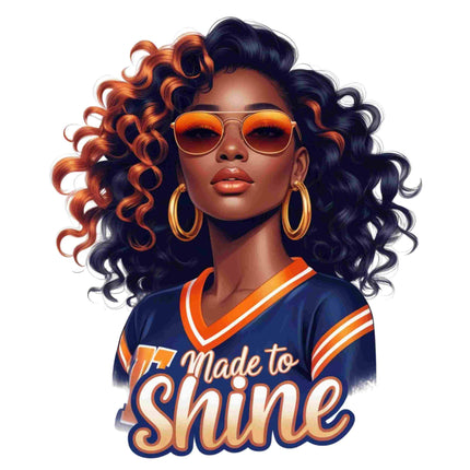 Made to Shine Black Girl Graphic DTF Heat Transfers featuring radiant curls and bold style by Style Junction Custom Digital Designs.