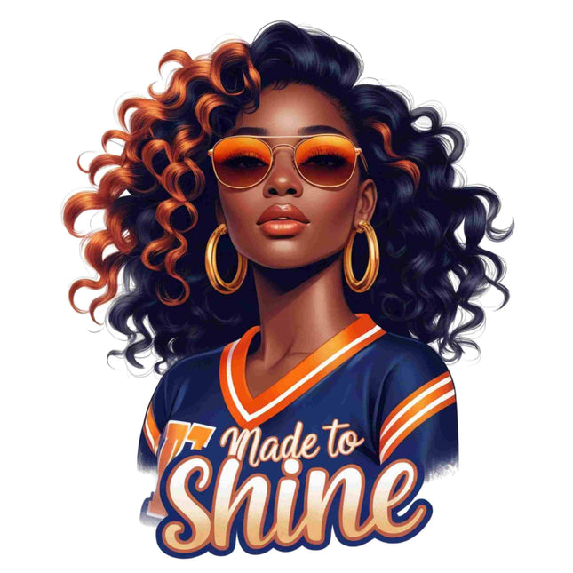 Made to Shine Black Girl Graphic DTF Heat Transfers featuring radiant curls and bold style by Style Junction Custom Digital Designs.