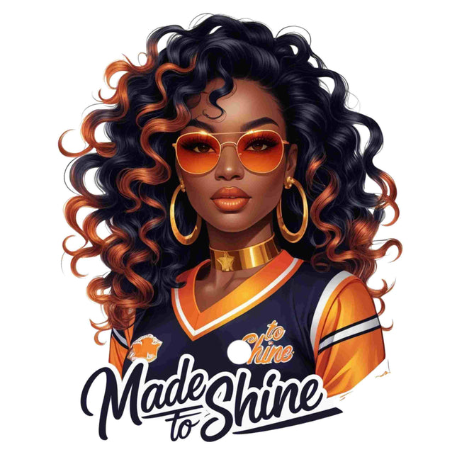 Made to Shine Black Girl Graphic DTF Heat Transfers #2 by Style Junction Custom Digital Designs celebrating bold, radiant curls and confidence.