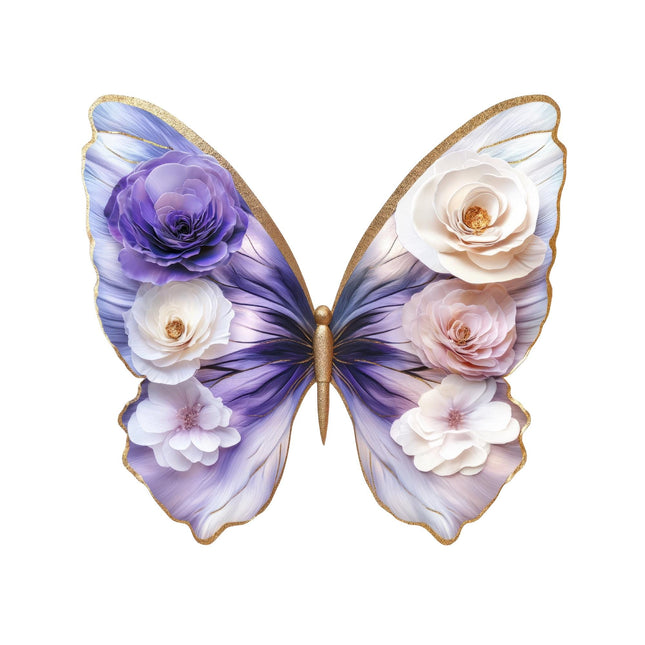 Fantasy Floral Butterfly #8 Eco Solvent Heat Transfer with elegant purple and white flowers, by Style Junction Custom Digital Designs.