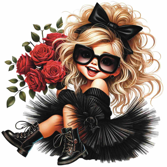 Vintage-Inspired Fashion Doll DTF Heat Transfers #17 by Style Junction Custom Digital Designs, unique creative artwork for apparel.