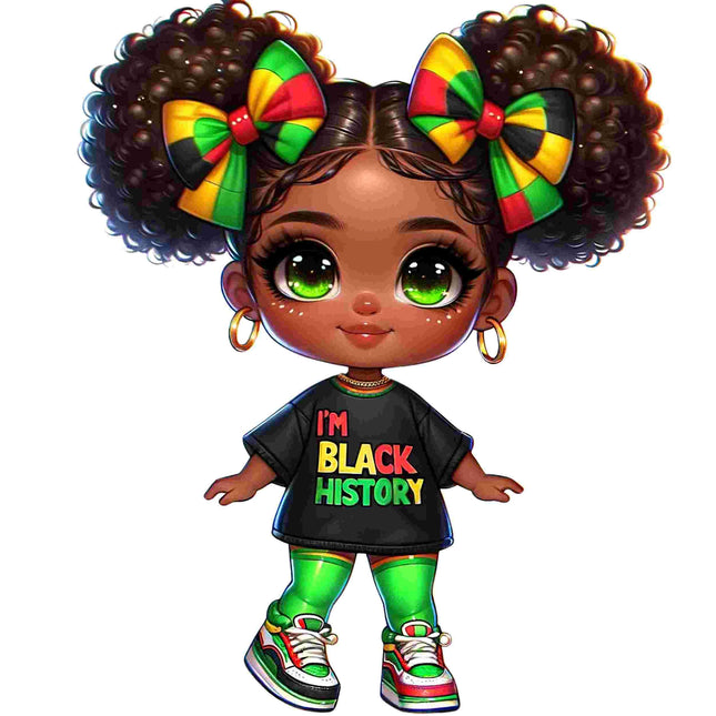 I'm Black History Little Girl Design with colorful bows and sneakers, exclusive Style Junction Custom Digital Designs PNG