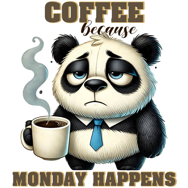 Monday Happens Panda Coffee Design DTF Heat Transfer by Style Junction Custom Digital Designs, exclusive creative artwork.