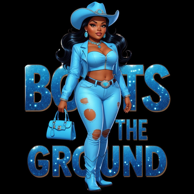 Curvy Cowgirl in Light Blue Outfit DTF Heat Transfers #2 by Style Junction Custom Digital Designs, exclusive ready to press PNG.