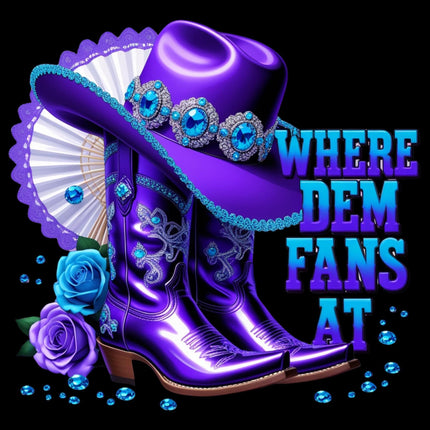 Where Dem Fans At Purple Western Boots & Hat DTF Heat Transfer by Style Junction Custom Digital Designs, creative premium artwork