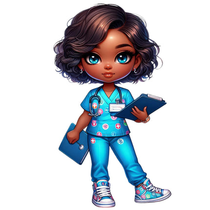 Cute Nurse Character #7 Eco Solvent Heat Transfer by Style Junction Custom Digital Designs, exclusive ready to press PNG design.