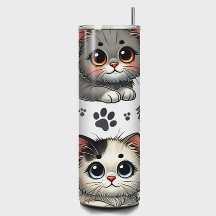 Cute Kittens & Paw Print Vibes-Custom 20oz Skinny Tumbler 20oz Skinny Straight Tumbler Style Junction – Custom Digital Designs & Apparel