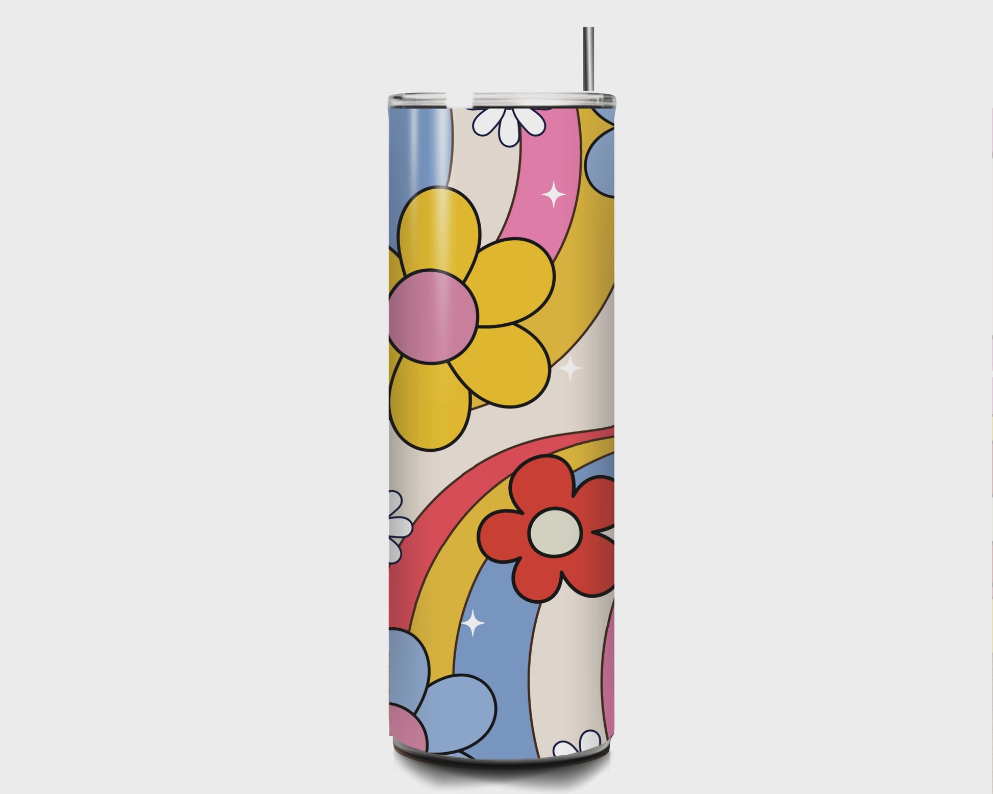 Retro Flower Power – Custom 20oz Skinny Straight Tumbler 20oz Skinny Straight Tumbler Style Junction – Custom Digital Designs & Apparel