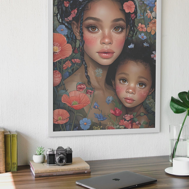 Black Mother & Child Wall Art – Afrocentric Floral Printable JPG Digital File Style-Junction Custom Designs & Prints