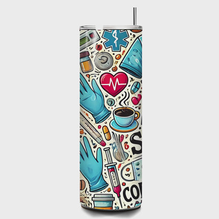 Custom 20oz Tumbler – Scrubs, Gloves & Coffee Nurse Vibe 20oz Skinny Straight Tumbler Style Junction – Custom Digital Designs & Apparel