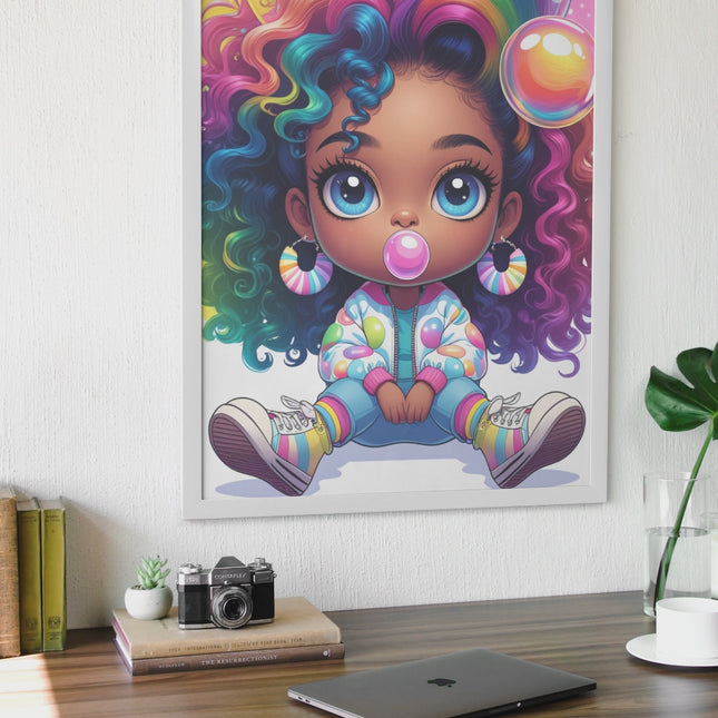 Curly-Haired Black Girl Wall Art – Rainbow Bubblegum Pop Style Digital File Style-Junction Custom Designs & Prints