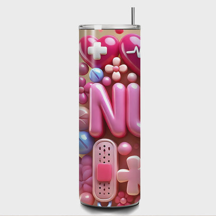 Nurse Life 20oz Custom Skinny Tumbler – Pink Medical Art 20oz Skinny Straight Tumbler Style Junction – Custom Digital Designs & Apparel
