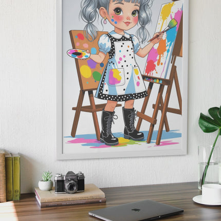 Playful Artist Girl Wall Art – Paint Splash Cartoon Printable Digital File Style-Junction Custom Designs & Prints