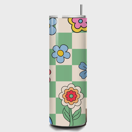 Custom Retro Checkered Floral 20oz Skinny Straight Tumbler 20oz Skinny Straight Tumbler Style Junction – Custom Digital Designs & Apparel
