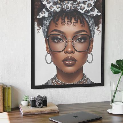 Curly Hair Black Girl Wall Art – Leopard Bow & Glasses Print Digital File Style-Junction Custom Designs & Prints