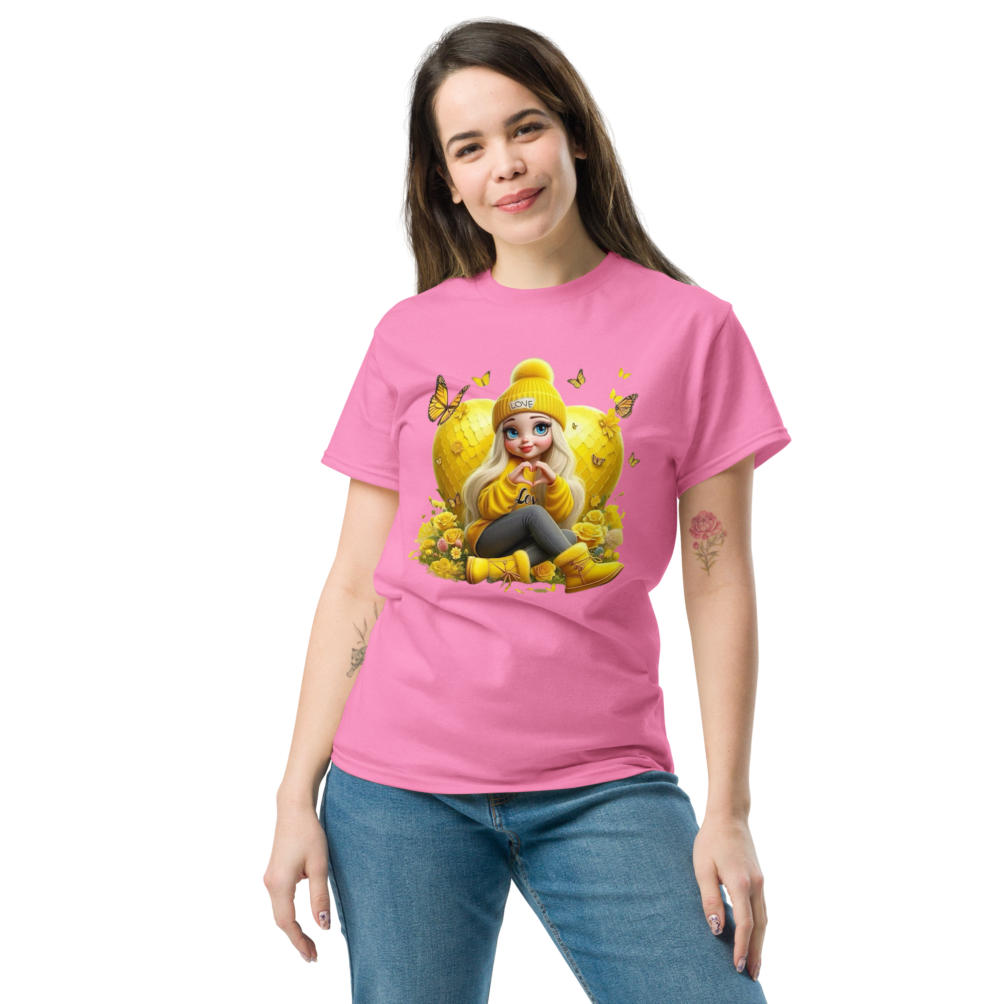 Golden Love Blossom Women's T-Shirt - 100% Cotton, Soft & Durable Physical T-Shirt Style-Junction