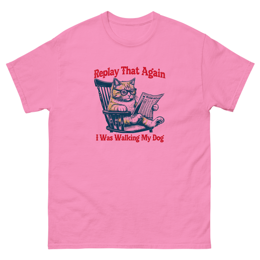 Replay That Again Cat Tee – Funny Retro Dog Quote T-Shirt Women Tees Style Junction – Custom Digital Designs & Apparel Azalea S