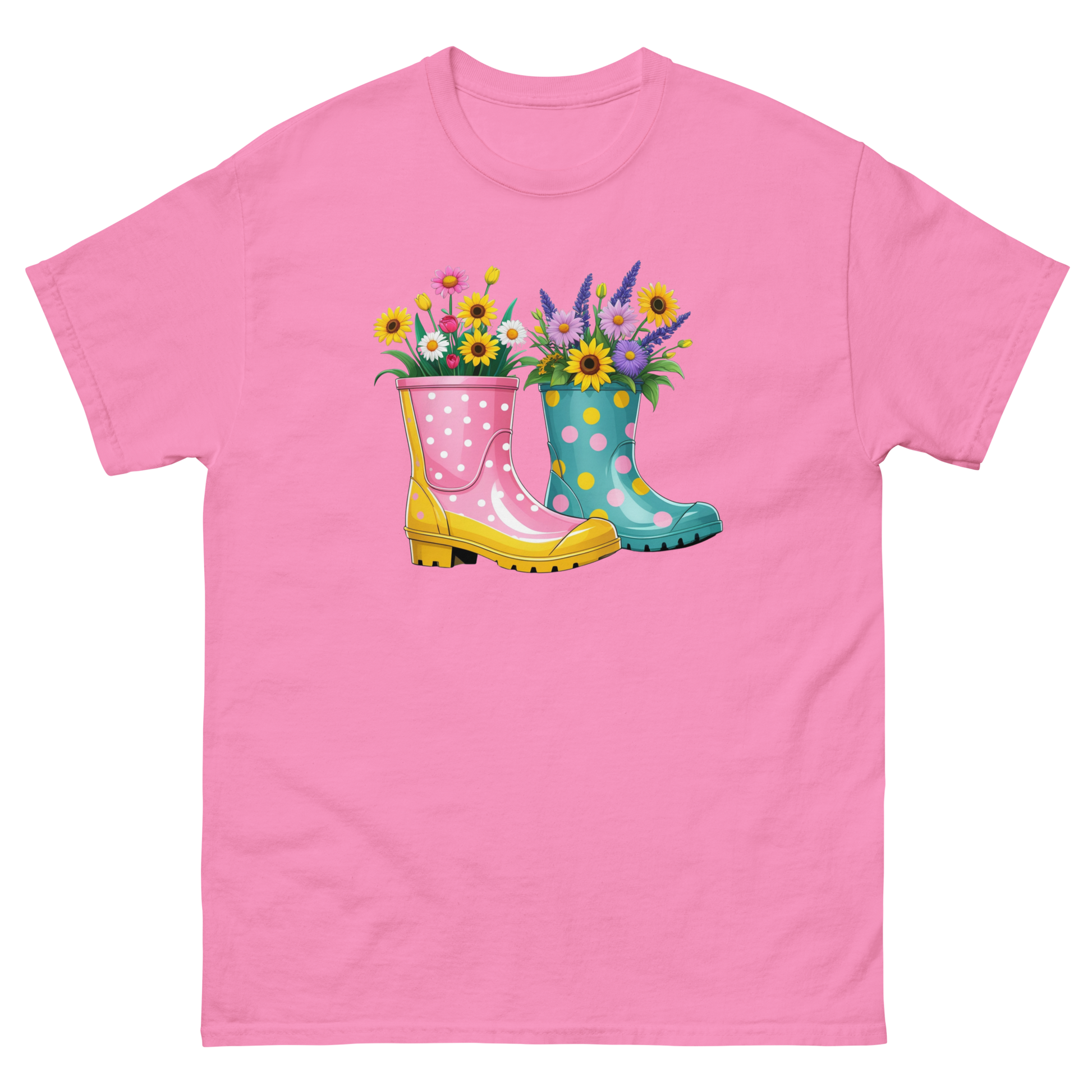 Floral Rain Boots Tee – Colorful Spring Garden PNG Design Women Tees Style Junction – Custom Digital Designs & Apparel Azalea S