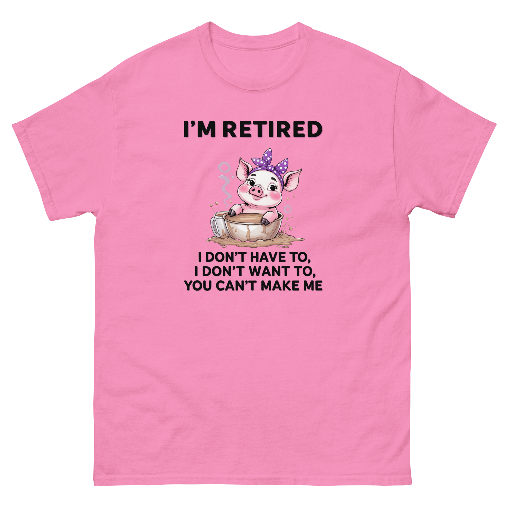 Retired Pig Coffee Tee – Funny Quote & Cute Cup Graphic Shirt Women Tees Style Junction – Custom Digital Designs & Apparel Azalea S