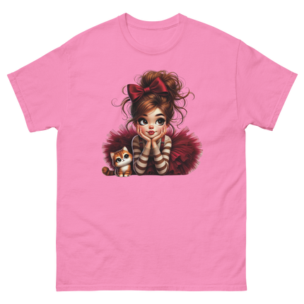 Cute Girl & Cat Tee – Red Tulle Skirt, Big Bow, Whimsical Style Women Tees Style Junction – Custom Digital Designs & Apparel Azalea S