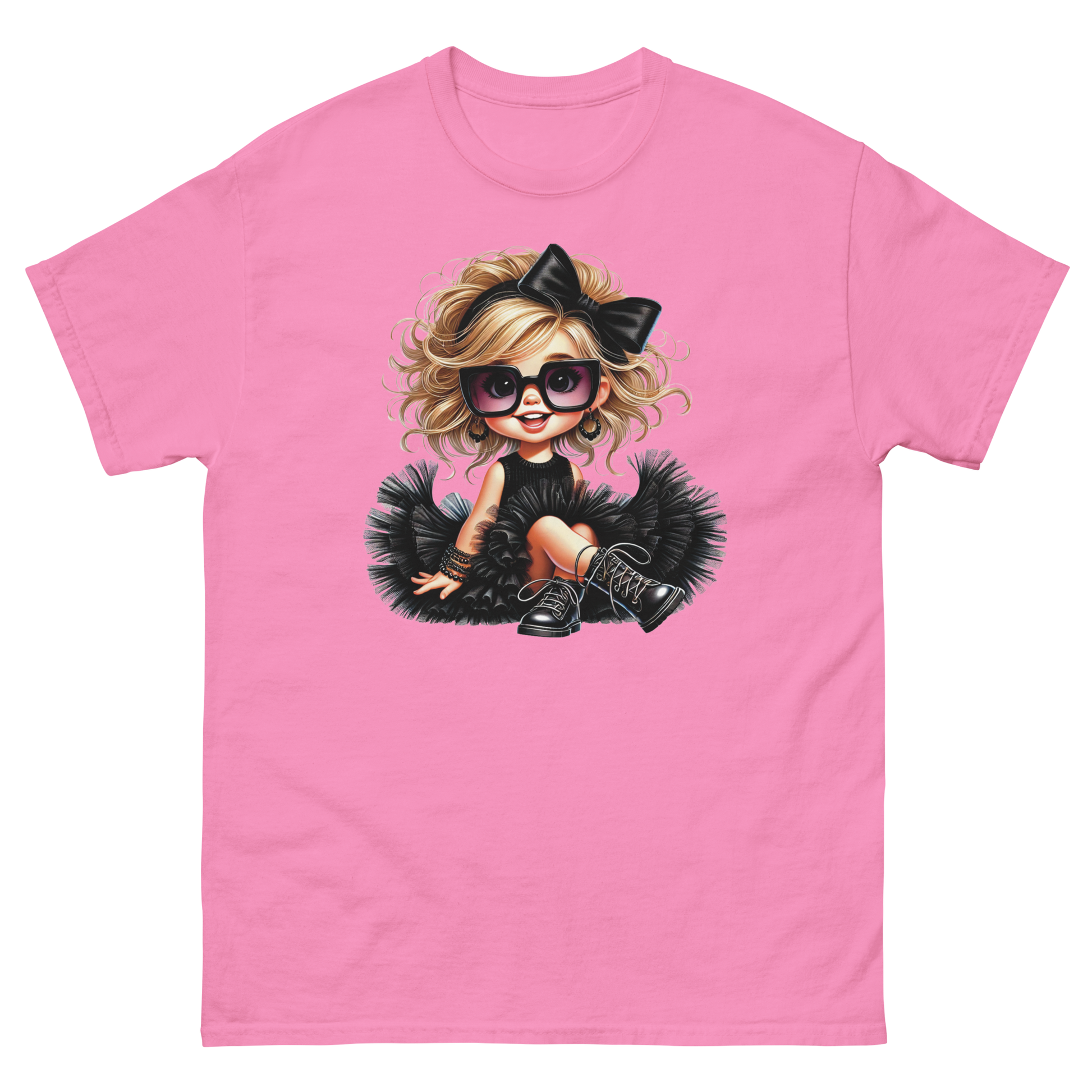 Blonde Curly Girl Tee – Tulle Skirt & Sunglasses Streetwear Women Tees Style Junction – Custom Digital Designs & Apparel Azalea S