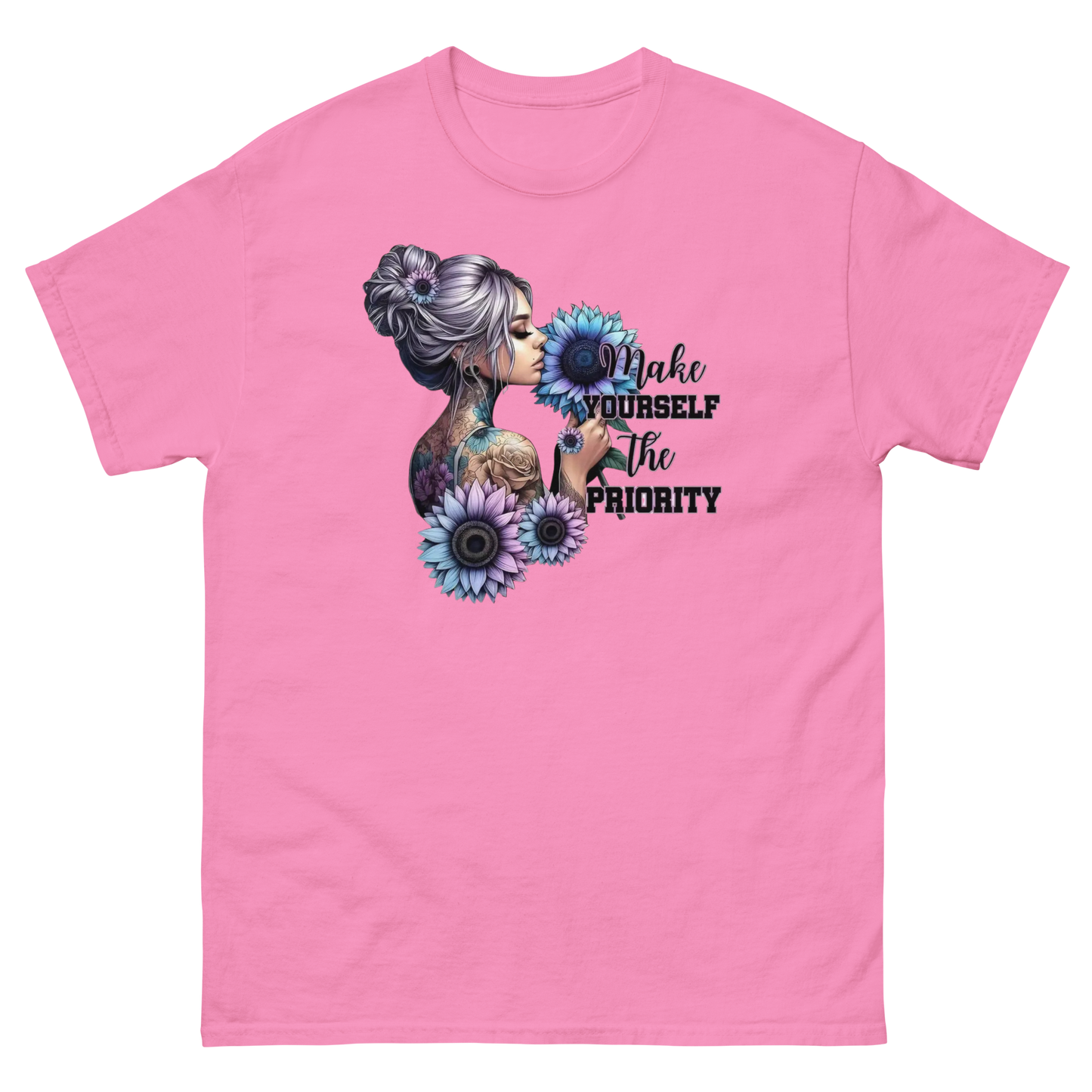 Make Yourself Priority Tee – Tattooed Floral Woman Graphic Women Tees Style Junction – Custom Digital Designs & Apparel Azalea S