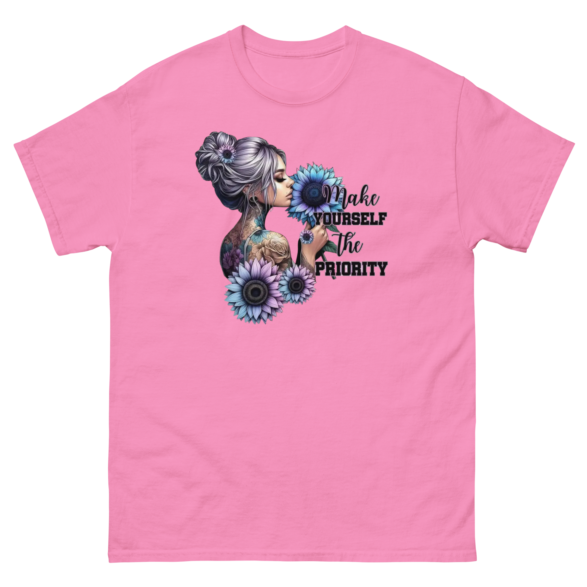 Make Yourself Priority Tee – Tattooed Floral Woman Graphic Women Tees Style Junction – Custom Digital Designs & Apparel Azalea S