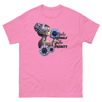 Make Yourself Priority Tee – Tattooed Floral Woman Graphic Women Tees Style Junction – Custom Digital Designs & Apparel Azalea S