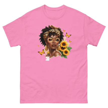 Afro Chic Sunflower Tee – Leopard Wrap & Butterfly Graphic Women Tees Style Junction – Custom Digital Designs & Apparel Azalea S